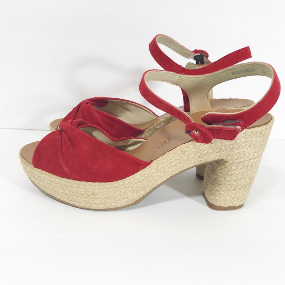 Paul Green red suede leather espadrille sandals.